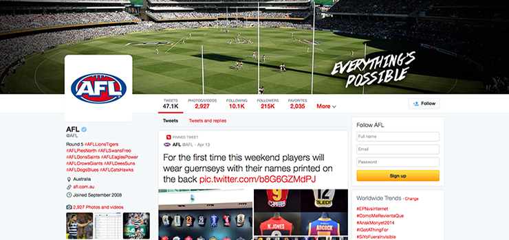 AFL kicks goal with new Twitter Profile